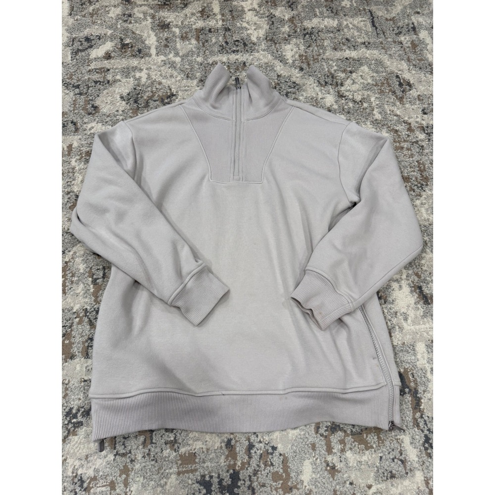 Athleta Womens Small Gray Coaster Luxe Quarter Zip Sweatshirt Side Zip‎ Pullover